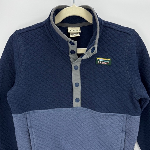 L.L. Bean Kids Quilted Blue Colorblock Snap Quarter Pullover Sweatshirt Size 4 - Picture 2 of 16